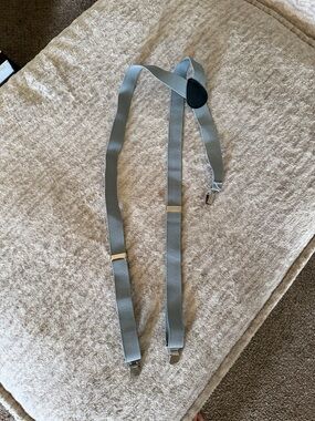 Light Gray Elastic Suspenders with Silver Hardware